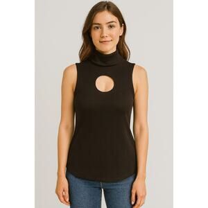Beaufille Turtleneck Cut Out Sleeveless Knit Top Black XS Minimal Quiet Luxury